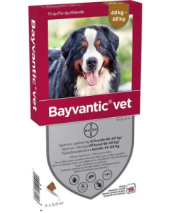 BAYVANTIC VET paikallisvaleluliuos 600/3000 mg koirille 40–60 kg 4 kpl