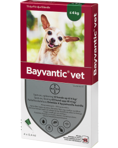 BAYVANTIC VET paikallisvaleluliuos 40/200 mg enintään 4 kg painaville koirille 4 x 0.4 ml