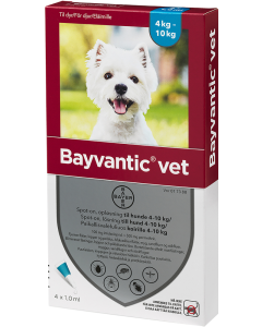 BAYVANTIC VET paikallisvaleluliuos 100/500 mg koirille 4–10 kg 4 x 1 ml