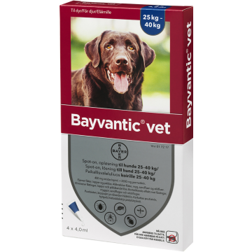 BAYVANTIC VET paikallisvaleluliuos 2000/400 mg koirille 25–40 kg 4 x 4 ml