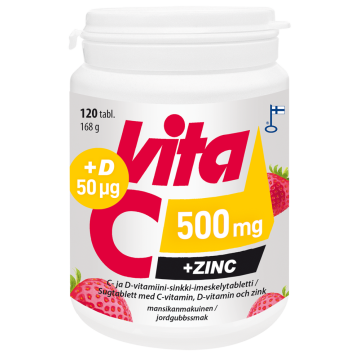 Vita-C 500 mg + sinkki + D-vitamiini 50 mikrog 120 tabl