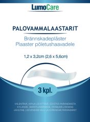 Lumocare palovammalaastari 2,6 x 5,6cm (1,2 x 3,2cm) 3 kpl
